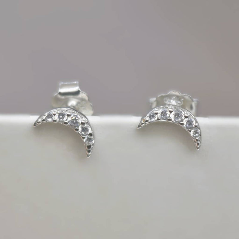 Crescent Moon Stud Earrings For Teens - 925 Silver Jewelry