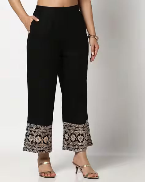 Women Palazzos with Embroidered Hem