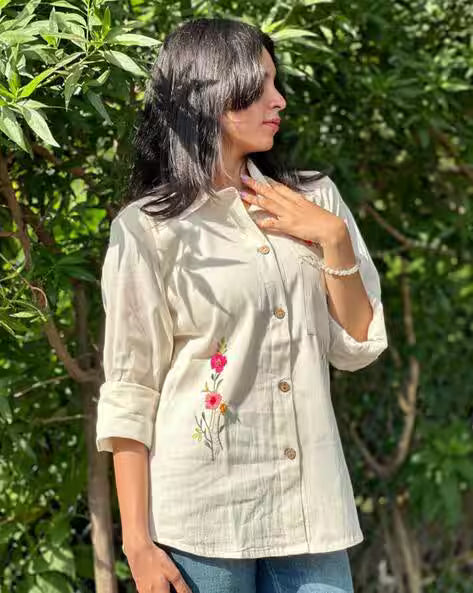 Women Embroidery Relaxed Fit Shirt