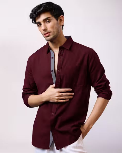 Men Regular Fit Shirt with Patch Pocket