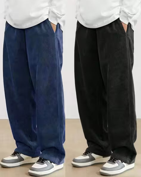 Men Pack of 2 Washed Relaxed Fit Pleated Pants
