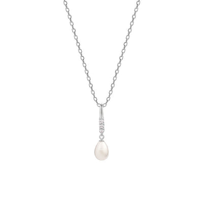 Silver Drop Of Pearl Pendant With Link Chain