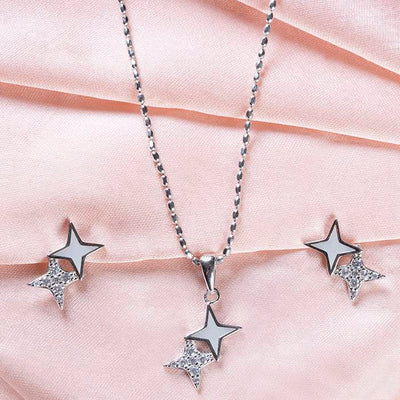 Starry Zircon Silver Pendant Set