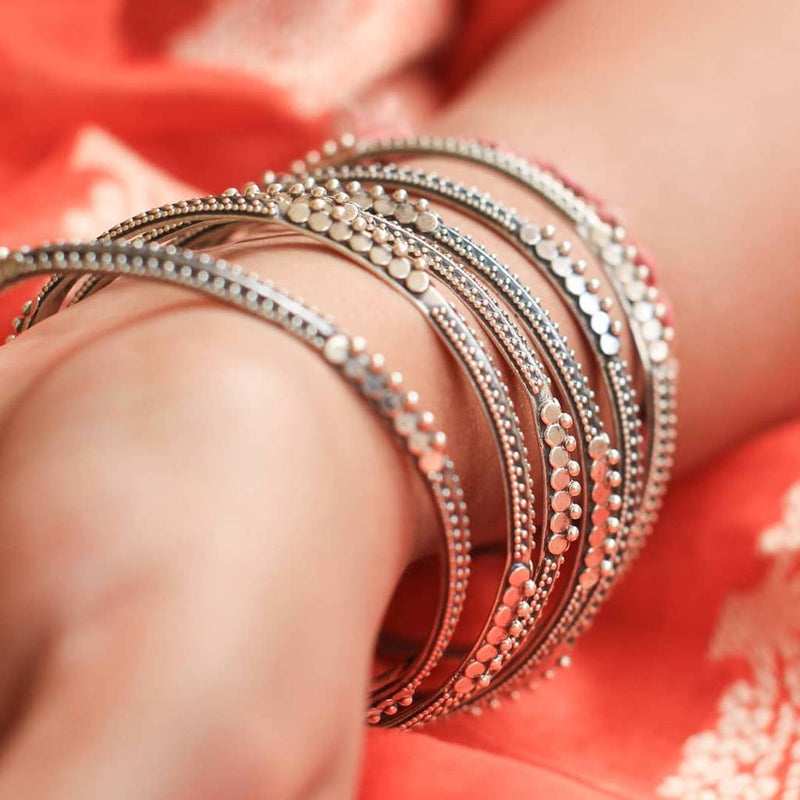 925 Sterling Silver Anvaya Embossed Daana Intricate Bangles