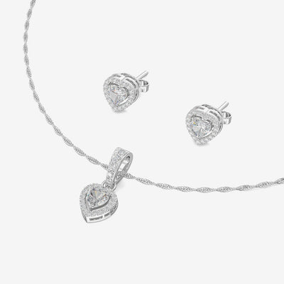 Silver Heart Necklace Set